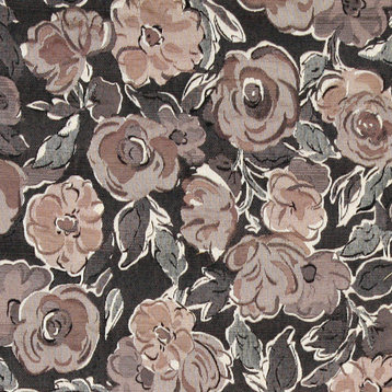 Grey, Off White, Beige and Rose, Flower Patterned Upholstery Fabric By The Yard