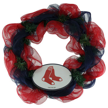 MLB Boston Red Sox Logo Mesh Holiday Door Wreath