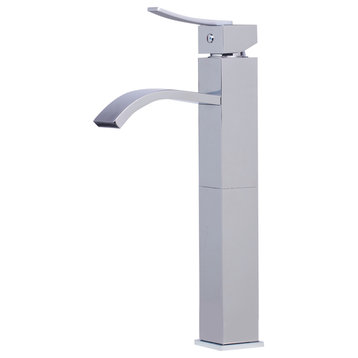 Tall Brushed Nickel Square Body Curved Spout Single Lever Bath Faucet, Polished Chrome