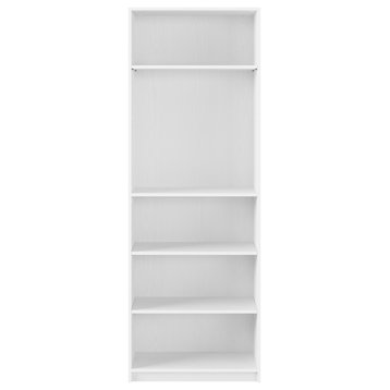 Teo 5-Shelf Narrow Bookshelf With 3 Adjustable Shelves, White