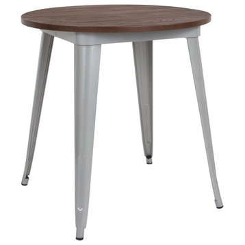 Flash Furniture 26" Round Dining Table in Walnut and Silver