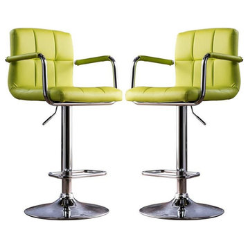 Furniture of America Reiley Metal Adjustable Barstool in Green Lime (Set of 2)