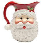 Cosmos Gifts Corp - Santa Pitcher, 56 oz. - Update your holiday dishware collection with the Santa Pitcher. Featuring a large Santa Claus face and hat with holly decorations, this hand-painted ceramic pitcher is festive and cheerful. Use it to serve drinks at a holiday party.