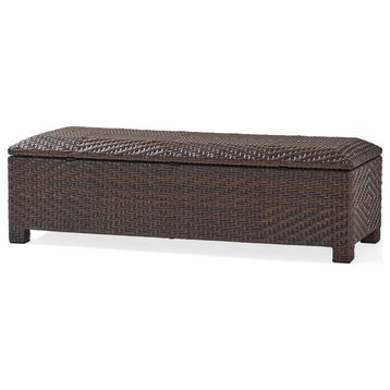 Indoor/Outdoor Storage Ottoman, Metal Frame & Wicker Cover, Multi Brown Finish