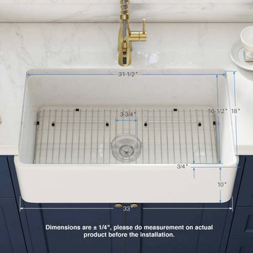 KIBI Undermount Single Bowl Workstation Sink, Fireclay 33"