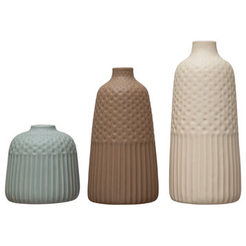 Stoneware Vases with Matte Glaze, Set of 3 Sizes, 3 Colors