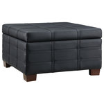 OSP Home Furnishings - Detour Strap Square Storage Ottoman, Black Faux Leather - Add the finishing touch to any room with our Detour Storage Ottoman. Classic style with double stitch, strap detail provides a tailored classic look. Thick padding all around makes this an ideal place to kick your feet up and relax. The lid glides open easily to reveal fully lined storage and a sliding accessory tray, perfect for storing TV remotes and viewing guides. Place in front of a sofa to create an inviting coffee table scenario. Arrives fully assembled.