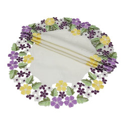 Xia Home Fashions - Fancy Flowers 12" Round Doily, Purple, Set of 4 - Placemats