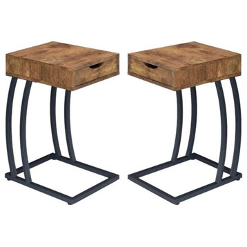 Home Square End Table with 2 Power Outlets and USB Ports - Set of 2