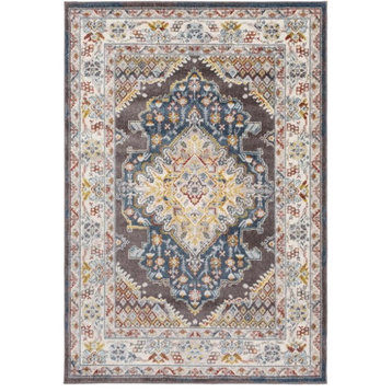 Classic Area Rug, Beautiful Bordered Medallion Pattern, Red-Beige/7'3" X 9'