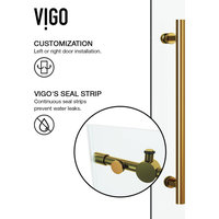 VIGO Elan 60" to 64" W x 74" H Frameless Sliding Shower Door, Matte Gold, Clear Glass