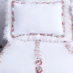 White Pillow Sham with Colorful Rosettes & Feather Trim - Pillowcases And Shams