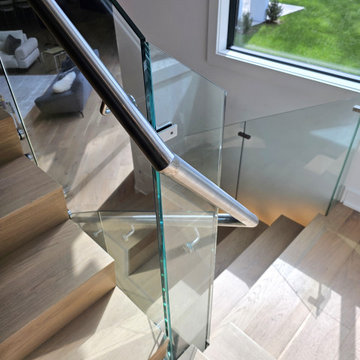 Project #129 | Modern White Oak Staircase with Slanted Risers