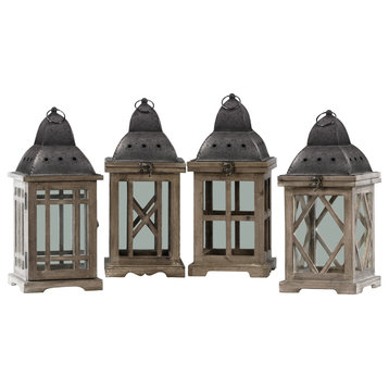 Kilgore 4-Piece Wooden Lantern Set, Brown