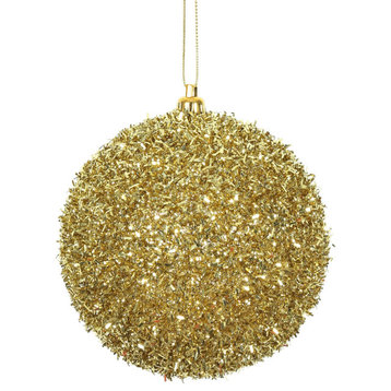 Vickerman N178008 4" Gold Tinsel Ball Ornament, 4 Per Bag