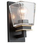 Artcraft Lighting - Eastwood 1 Light Wall Light, Black/Plate Brass AC11611VB - The "Eastwood" collection bathroom vanity features thick clear glassware with a black frame and plated brass accents.