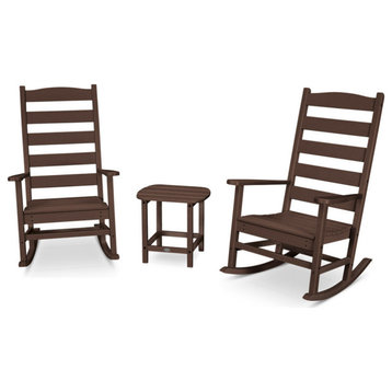 Polywood Shaker 3-Piece Porch Rocking Chair Set, Mahogany