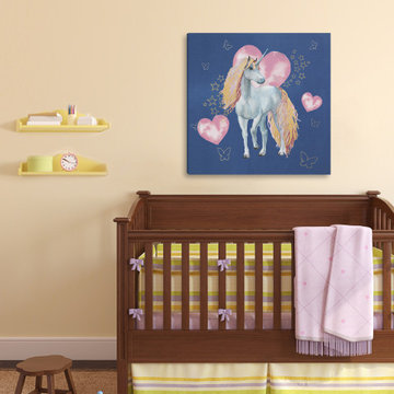 "Stars and Love Unicorn" Painting Print on Wrapped Canvas