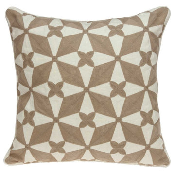 20" X 7" X 20" Transitional Beige And White Cotton Pillow Cover With Poly Insert