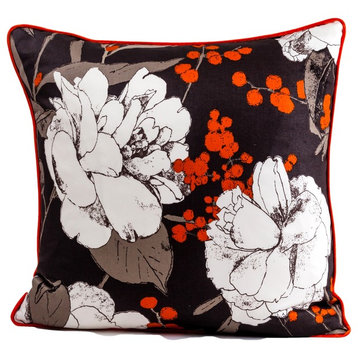 Beatrix pillow cover, Romo fabric, dark brown, orange cover, floral pillow cover