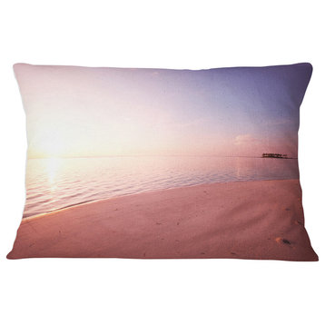 Serene Maldives Seashore At Sunset Landscape Printed Throw Pillow, 12"x20"