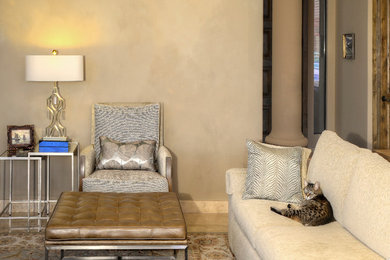 Family room - traditional carpeted family room idea in Phoenix with multicolored walls, no fireplace and no tv