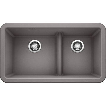 Blanco 402322 Ikon 33" Farmhouse Double Basin SILGRANIT Kitchen - Metallic Gray