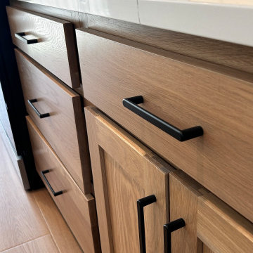 White Oak and Black Split Foyer Modern Kitchen