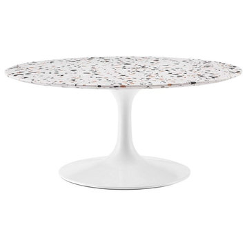Modway Lippa 36"" Round Modern Terrazzo & Metal Coffee Table in White