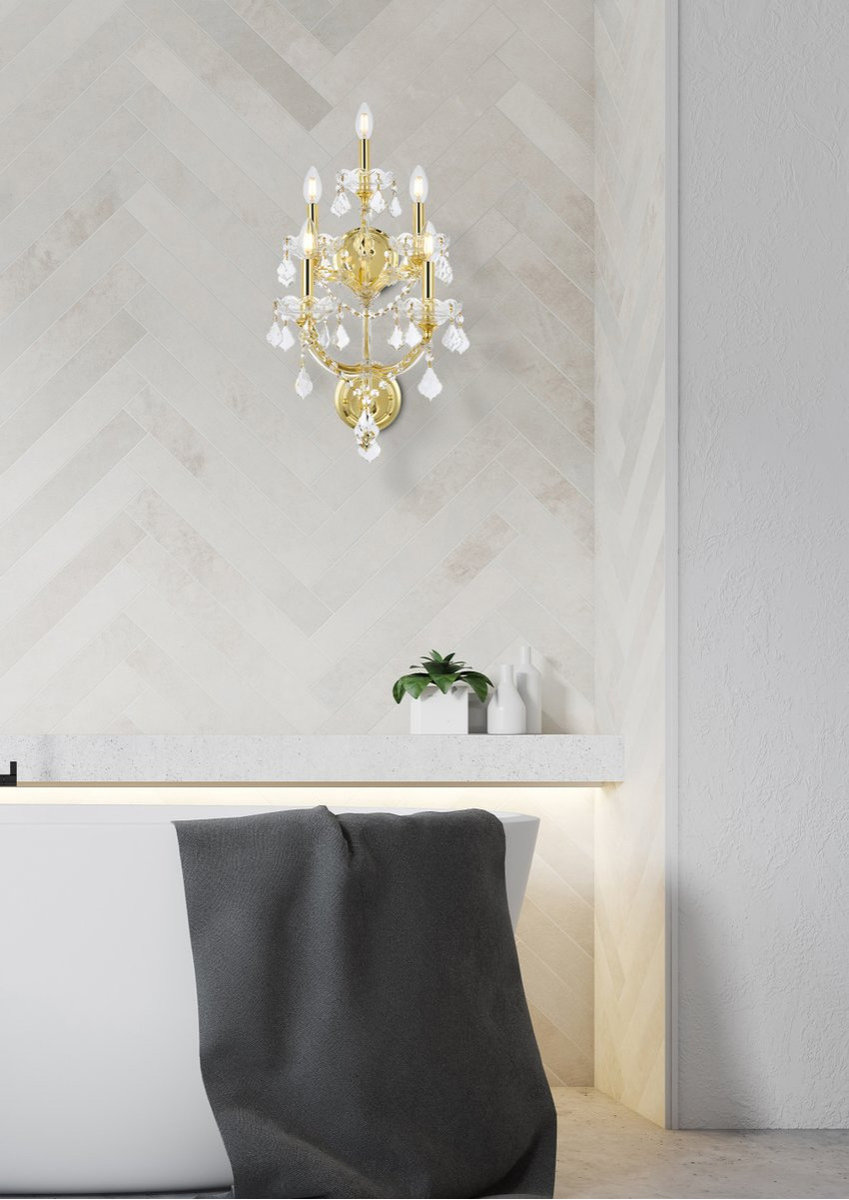 La Scala 5 Light 120V Wall Sconce in Etruscan Gold with Clear Radiance Crystal