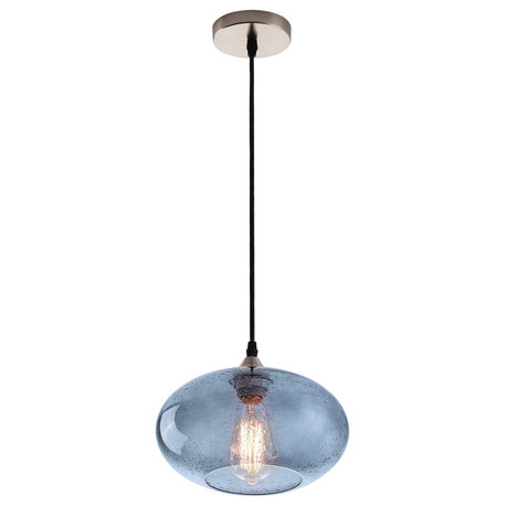 Modern 1-Light Blue Bubble Glass Design Brushed Nickel Pendant Light