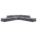 Meridian Furniture - Comfy Upholstered L-Shaped Modular Sectional, Grey, 7-Piece: 4 Armless Chair, 1 Corner Chair, 2 Ottoman, Velvet - Indulge in a relaxing experience with the Comfy Velvet Sectional. The soft durable beige velvet upholstery adds an elegant touch to any living space, while the plush overstuffed cushions create a cozy and inviting atmosphere. This sectional is perfect for spending quality time with family and friends, offering unparalleled comfort that will make you never want to leave. Whether you're watching your favorite sports games or having a movie night, the Comfy Velvet Sectional is the perfect addition to your home.