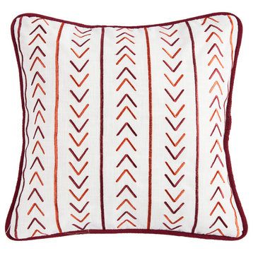 Embroidered Pillow With Stripe Embroidery Detail, 18"x18"