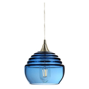 Lite Source LS-19341BLU 1 Light Pendant Blue Glass Polished Steel 