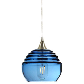 Lucent Pendant No. 302a, Blue Glass Shade, Brushed Nickel Hardware