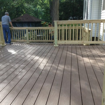 Timbertech Terrain Deck (Brown Oak) with pressure treated decking.