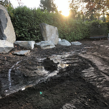 Bocce Ball Court, Pond, Granite Rocks and Dimensonal Flagstone