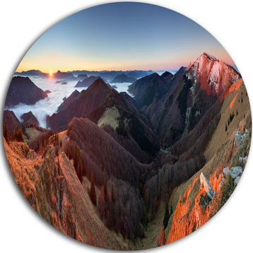 Red Mountain Sunset Panorama, Landscape Disc Metal Artwork, 11"