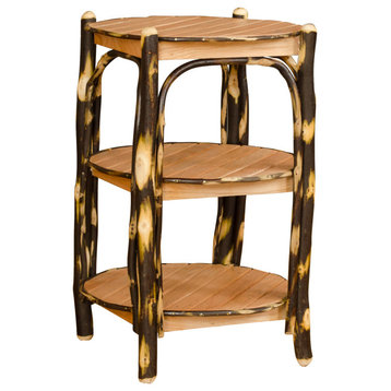Hickory Log Round End Table, Hickory & Oak, 3-Tier