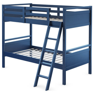 Costway Twin Over Twin Bunk Bed Convertible 2 Individual Beds Wooden Navy