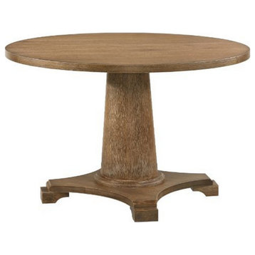 Benzara BM261741 Dining Table With Single Pedestal Base, Oak Brown