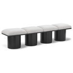 Meridian Furniture - Pavilion Black Boucle Fabric Bench, Cream, Black Finish, 72" W X 15.5" D X 17.5" H - Bring valuable seating and remarkable style to your space with this cream Pavilion Boucle Fabric Bench, an exquisite balance of style and usability for the entryway, bedroom, and beyond. Crafted from oak veneer with a black finish, this bench has a 4-inch-thick seat cushion that's channel-tufted for a touch of luxury. The bench's columnar bases add a dash of Art Deco design, making it a captivating focal point in any room.