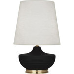 Robert Abbey - Robert Abbey MDC24 Michael Berman Nolan - One Light Table Lamp - Shade Included: TRUE  Designer: Michael Berman  Cord Color: Silver  Base Dimension: 9 x 1.5Michael Berman Nolan One Light Table Lamp Matte Dark Coal Glazed/Modern Brass Oyster Linen Shade *UL Approved: YES *Energy Star Qualified: n/a  *ADA Certified: n/a  *Number of Lights: Lamp: 1-*Wattage:150w E26 Medium Base bulb(s) *Bulb Included:No *Bulb Type:E26 Medium Base *Finish Type:Matte Dark Coal Glazed/Modern Brass