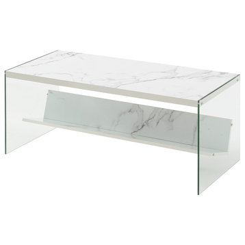 Convenience Concepts SoHo Coffee Table in Faux White Marble Wood Finish