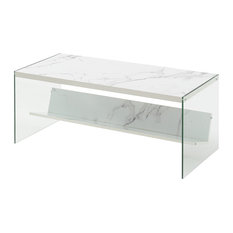 Convenience Concepts SoHo Coffee Table in Faux White Marble Wood Finish