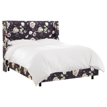 Maxwell Wingback Bed, Soft Floral Burgundy, Queen