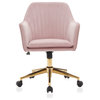 Modern Home Office Chair 360 Swivel, Tufted Velvet Desk Chair, Pink/Gold