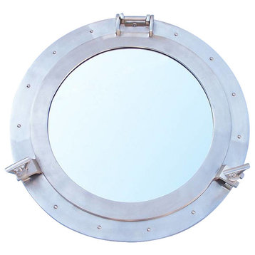 Decorative Ship Porthole Mirror, Brushed Nickel, 24"