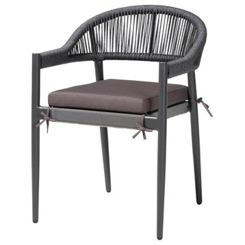 Tomasa Modern Gray Rope and Metal Outdoor Dining Chair