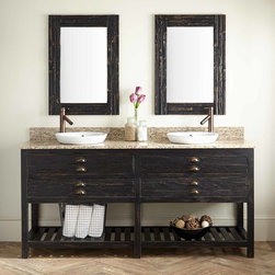 72" BENOIST RECLAIMED WOOD DOUBLE VANITY FOR SEMI-RECESSED SINK - ANTIQUE PINE - Bathroom Vanities And Sink Consoles